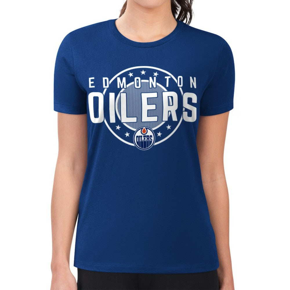 Edmonton Oilers G-III 4Her by Carl Banks Women's Super-Slim Lightweight Pinstripe Circle Graphic T-Shirt - Royal | NHL discount
