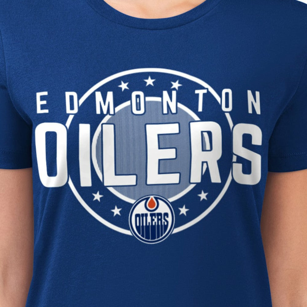 Edmonton Oilers G-III 4Her by Carl Banks Women's Super-Slim Lightweight Pinstripe Circle Graphic T-Shirt - Royal | NHL discount