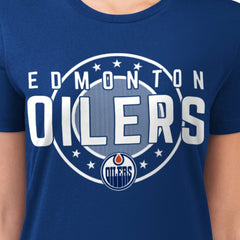 Edmonton Oilers G-III 4Her by Carl Banks Women's Super-Slim Lightweight Pinstripe Circle Graphic T-Shirt - Royal | NHL discount