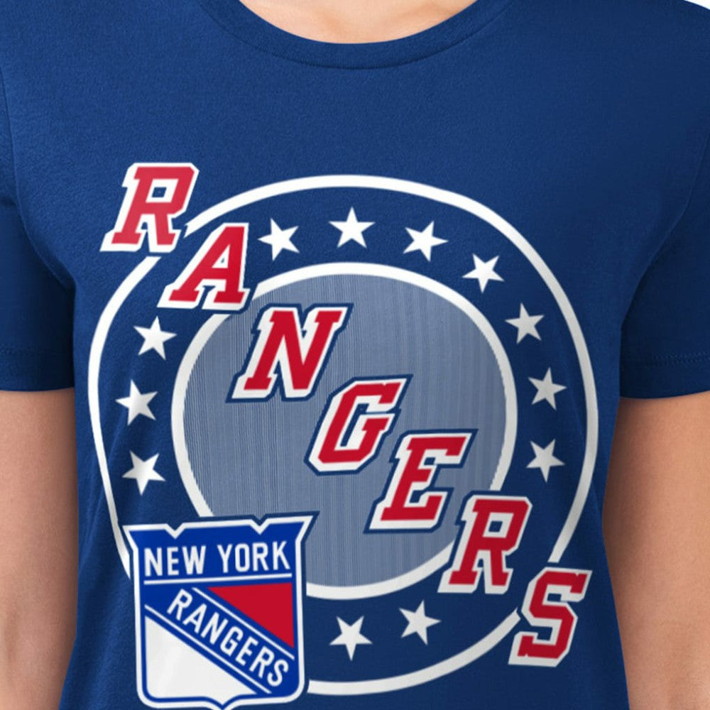 New York Rangers G-III 4Her by Carl Banks Women's Super-Slim Lightweight Pinstripe Circle Graphic T-Shirt - Royal | NHL online