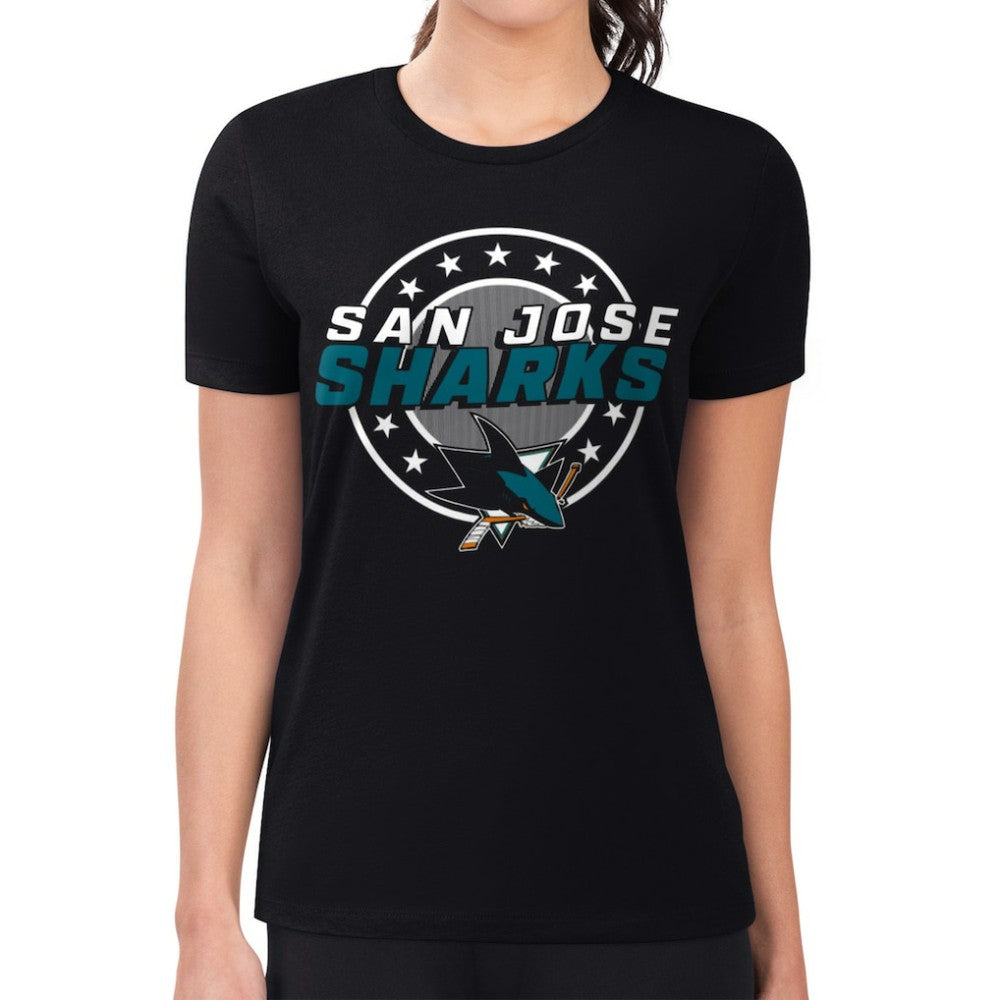 San Jose Sharks G-III 4Her by Carl Banks Women's Super-Slim Lightweight Pinstripe Circle Graphic T-Shirt - Black | NHL online