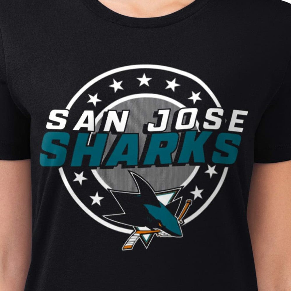 San Jose Sharks G-III 4Her by Carl Banks Women's Super-Slim Lightweight Pinstripe Circle Graphic T-Shirt - Black | NHL online