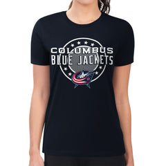 Columbus Blue Jackets G-III 4Her by Carl Banks Women's Super-Slim Lightweight Pinstripe Circle Graphic T-Shirt - Navy | NHL on sale
