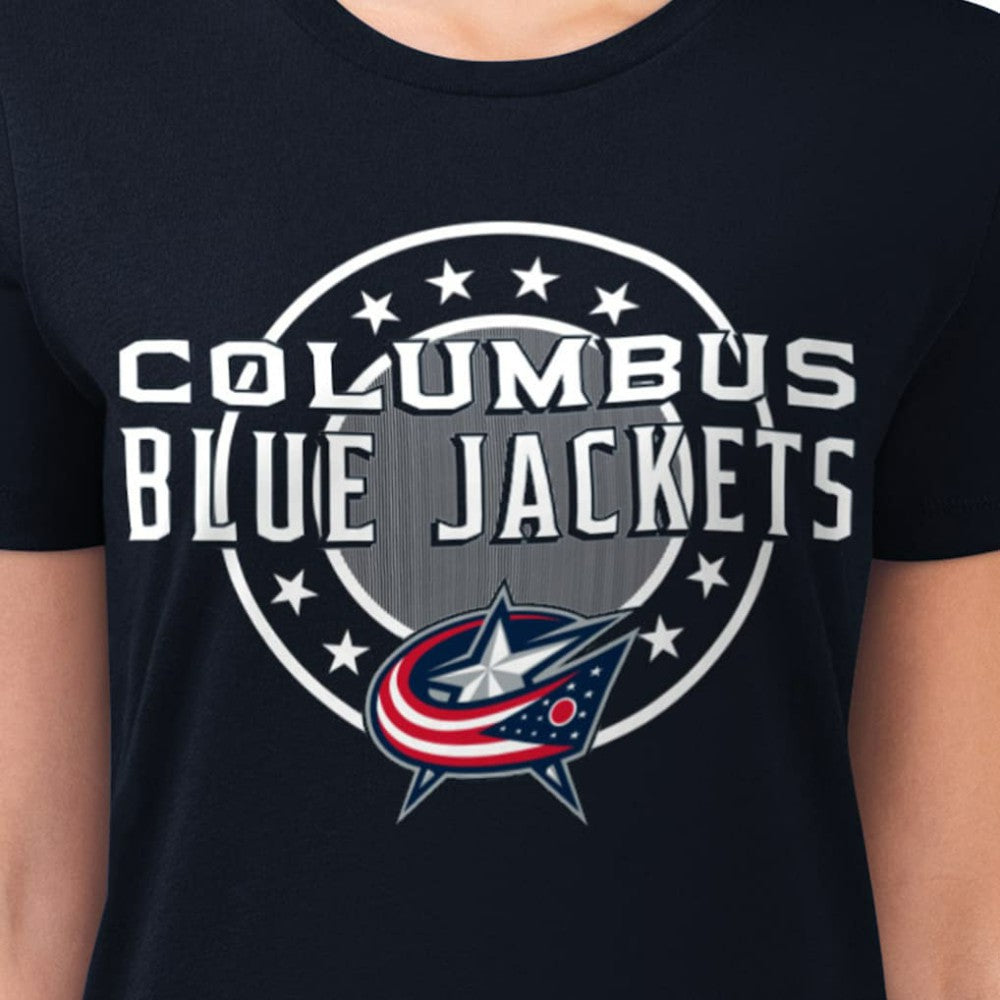 Columbus Blue Jackets G-III 4Her by Carl Banks Women's Super-Slim Lightweight Pinstripe Circle Graphic T-Shirt - Navy | NHL on sale