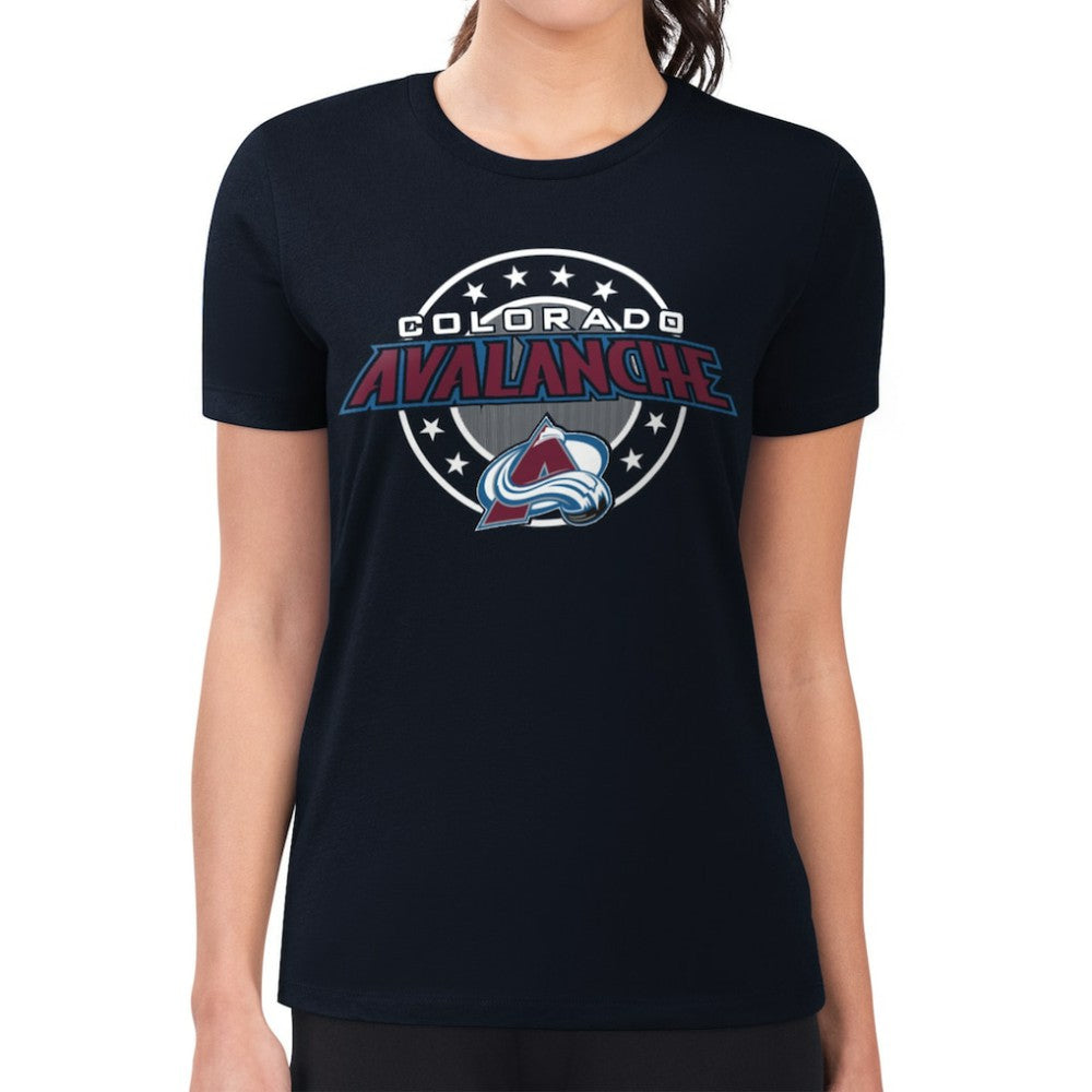 Colorado Avalanche G-III 4Her by Carl Banks Women's Super-Slim Lightweight Pinstripe Circle Graphic T-Shirt - Navy | NHL near me