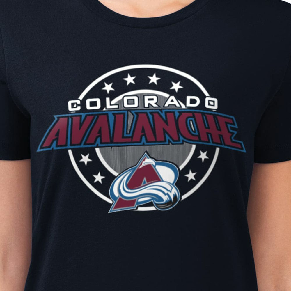 Colorado Avalanche G-III 4Her by Carl Banks Women's Super-Slim Lightweight Pinstripe Circle Graphic T-Shirt - Navy | NHL near me