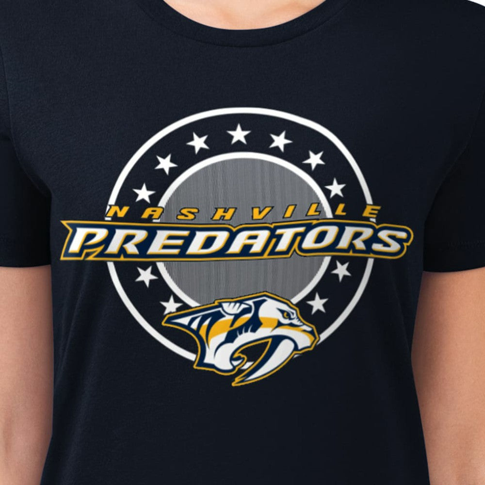 Nashville Predators G-III 4Her by Carl Banks Women's Super-Slim Lightweight Pinstripe Circle Graphic T-Shirt - Navy | NHL discount