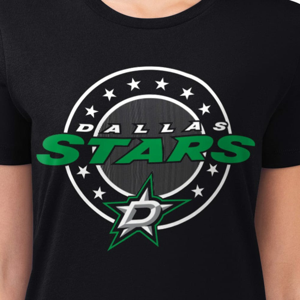 Dallas Stars G-III 4Her by Carl Banks Women's Super-Slim Lightweight Pinstripe Circle Graphic T-Shirt - Black | NHL on sale