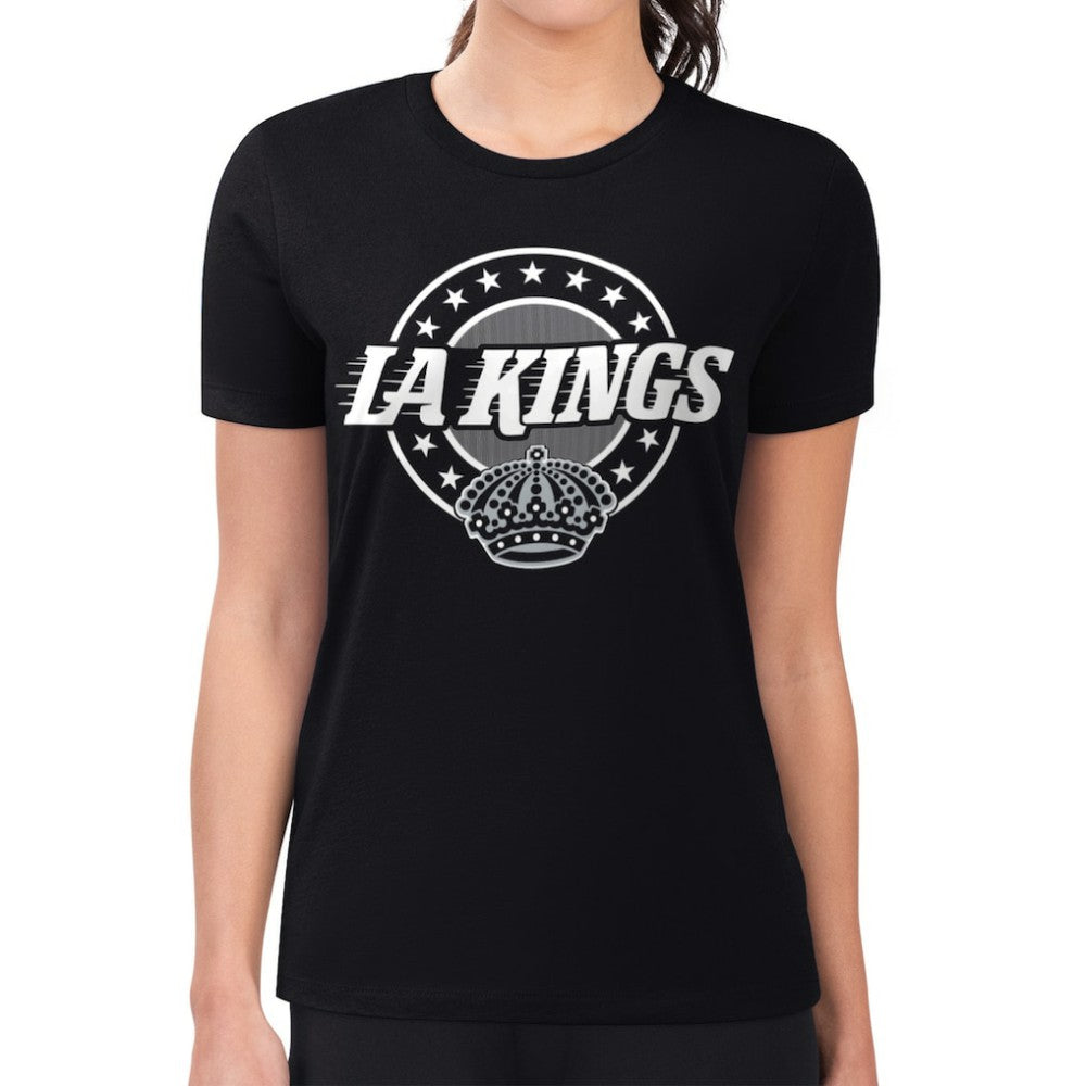 Los Angeles Kings G-III 4Her by Carl Banks Women's Super-Slim Lightweight Pinstripe Circle Graphic T-Shirt - Black | NHL Clearance