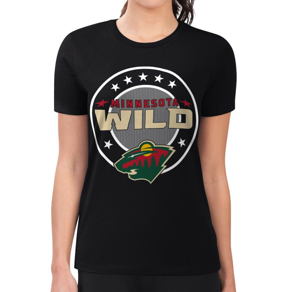 Minnesota Wild G-III 4Her by Carl Banks Women's Super-Slim Lightweight Pinstripe Circle Graphic T-Shirt - Black | NHL sale
