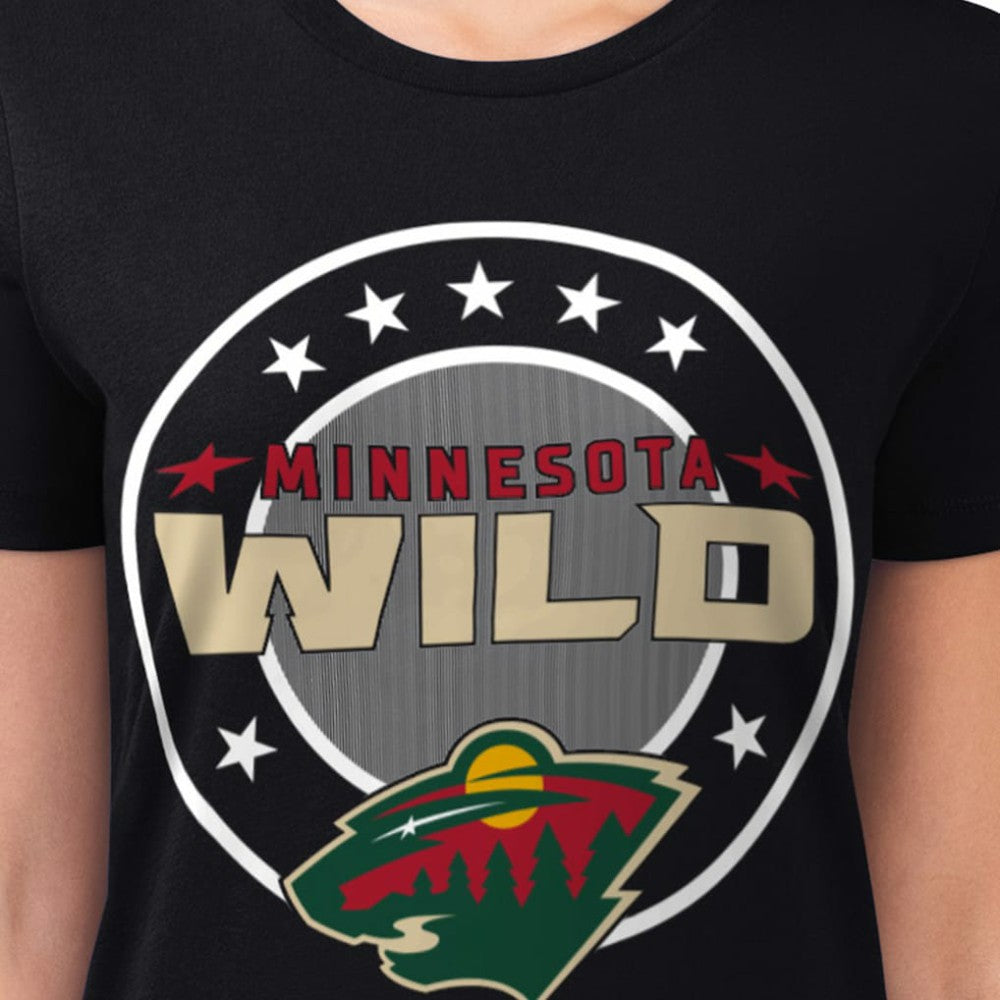 Minnesota Wild G-III 4Her by Carl Banks Women's Super-Slim Lightweight Pinstripe Circle Graphic T-Shirt - Black | NHL sale