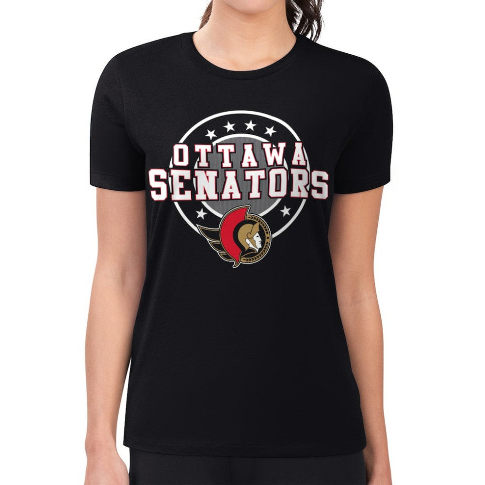 Ottawa Senators G-III 4Her by Carl Banks Women's Super-Slim Lightweight Pinstripe Circle Graphic T-Shirt - Black | NHL near me