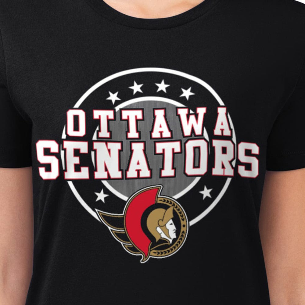 Ottawa Senators G-III 4Her by Carl Banks Women's Super-Slim Lightweight Pinstripe Circle Graphic T-Shirt - Black | NHL near me