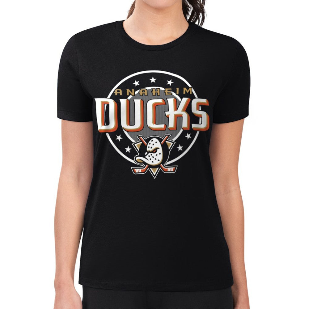 Anaheim Ducks G-III 4Her by Carl Banks Women's Super-Slim Lightweight Pinstripe Circle Graphic T-Shirt - Black | NHL online