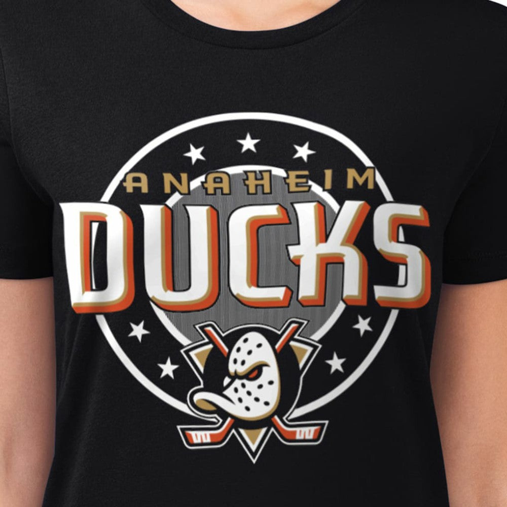 Anaheim Ducks G-III 4Her by Carl Banks Women's Super-Slim Lightweight Pinstripe Circle Graphic T-Shirt - Black | NHL online