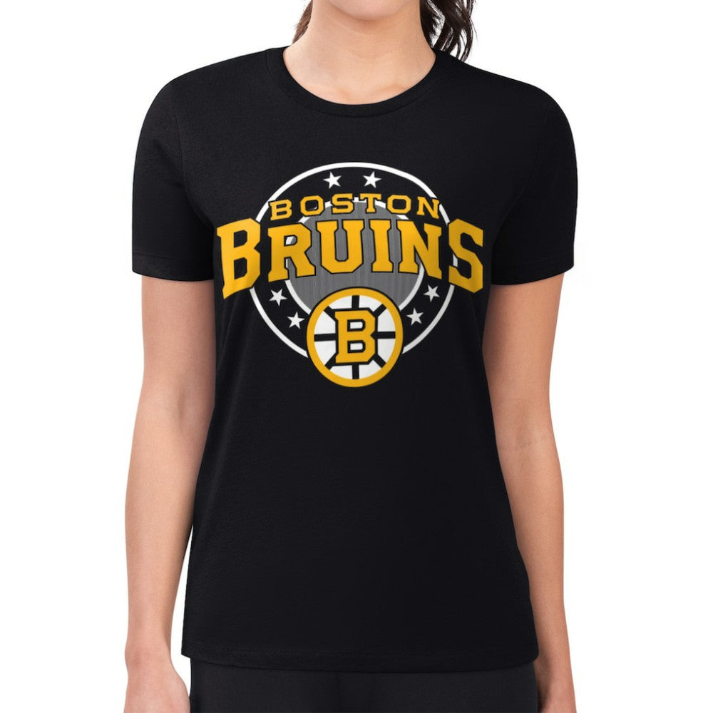Boston Bruins G-III 4Her by Carl Banks Women's Super-Slim Lightweight Pinstripe Circle Graphic T-Shirt - Black | NHL online