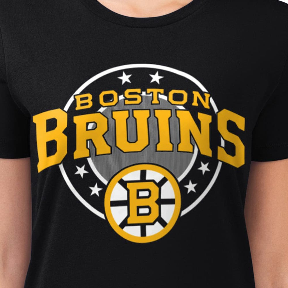 Boston Bruins G-III 4Her by Carl Banks Women's Super-Slim Lightweight Pinstripe Circle Graphic T-Shirt - Black | NHL online