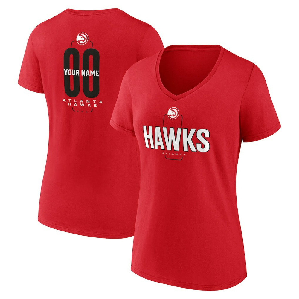 Atlanta Hawks Women's Center Court Name & Number Custom V-Neck T-Shirt Red