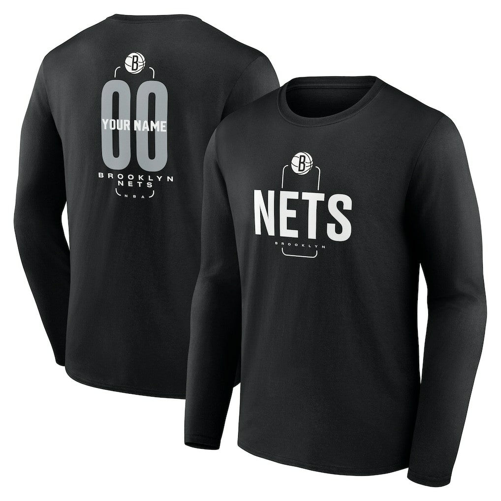 Brooklyn Nets Center Court Name & Number Custom Long Sleeve T-Shirt Black