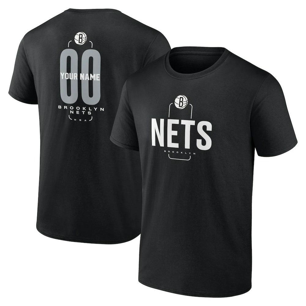 Brooklyn Nets Center Court Name & Number Custom T-Shirt Black