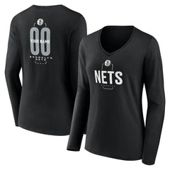 Brooklyn Nets Women's Center Court Name & Number Custom Long Sleeve V-Neck T-Shirt Black