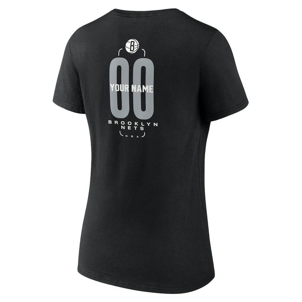 Brooklyn Nets Women's Center Court Name & Number Custom V-Neck T-Shirt Black