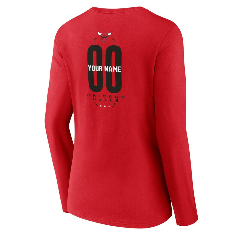 Chicago Bulls Women's Center Court Name & Number Custom Long Sleeve V-Neck T-Shirt Red
