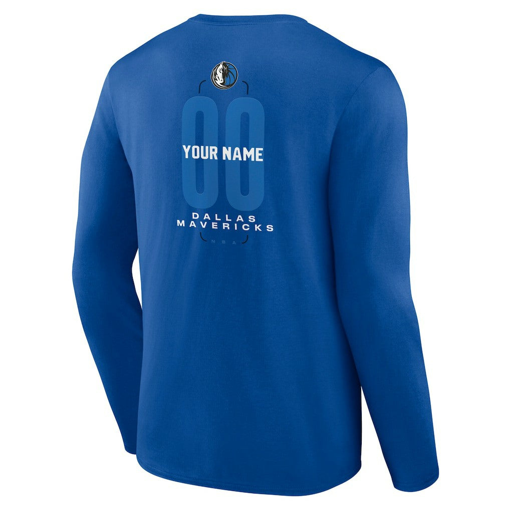 Dallas Mavericks Center Court Name & Number Custom Long Sleeve T-Shirt Blue