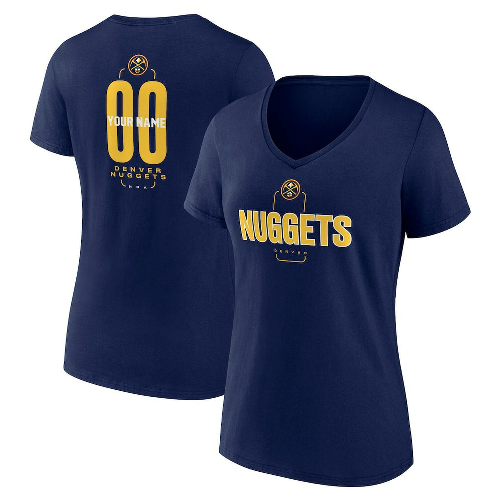 Denver Nuggets Women's Center Court Name & Number Custom V-Neck T-Shirt Navy