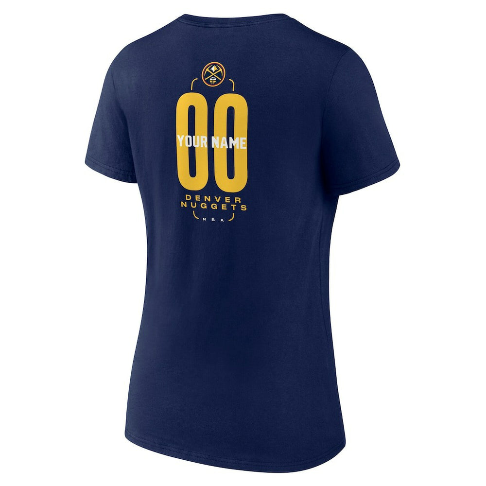 Denver Nuggets Women's Center Court Name & Number Custom V-Neck T-Shirt Navy
