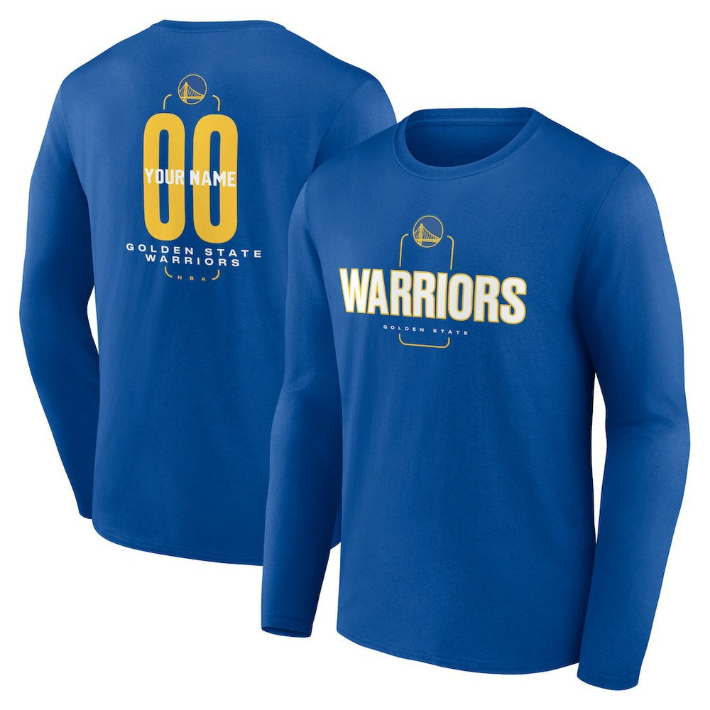 Golden State Warriors Center Court Name & Number Custom Long Sleeve T-Shirt Royal