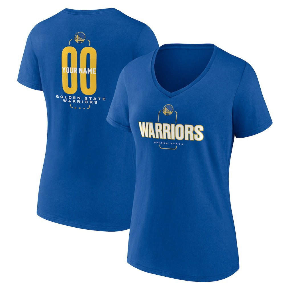 Golden State Warriors Women's Center Court Name & Number Custom V-Neck T-Shirt Royal