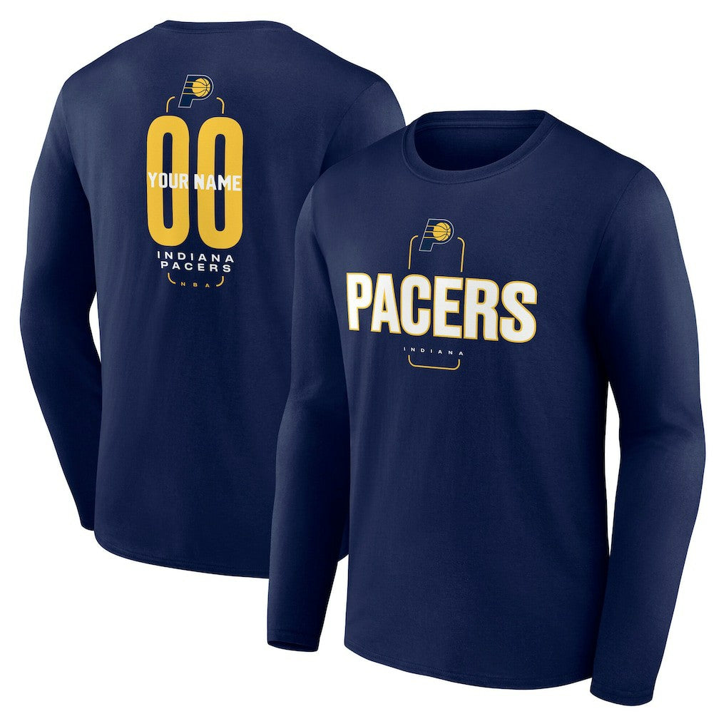 Indiana Pacers Center Court Name & Number Custom Long Sleeve T-Shirt Navy