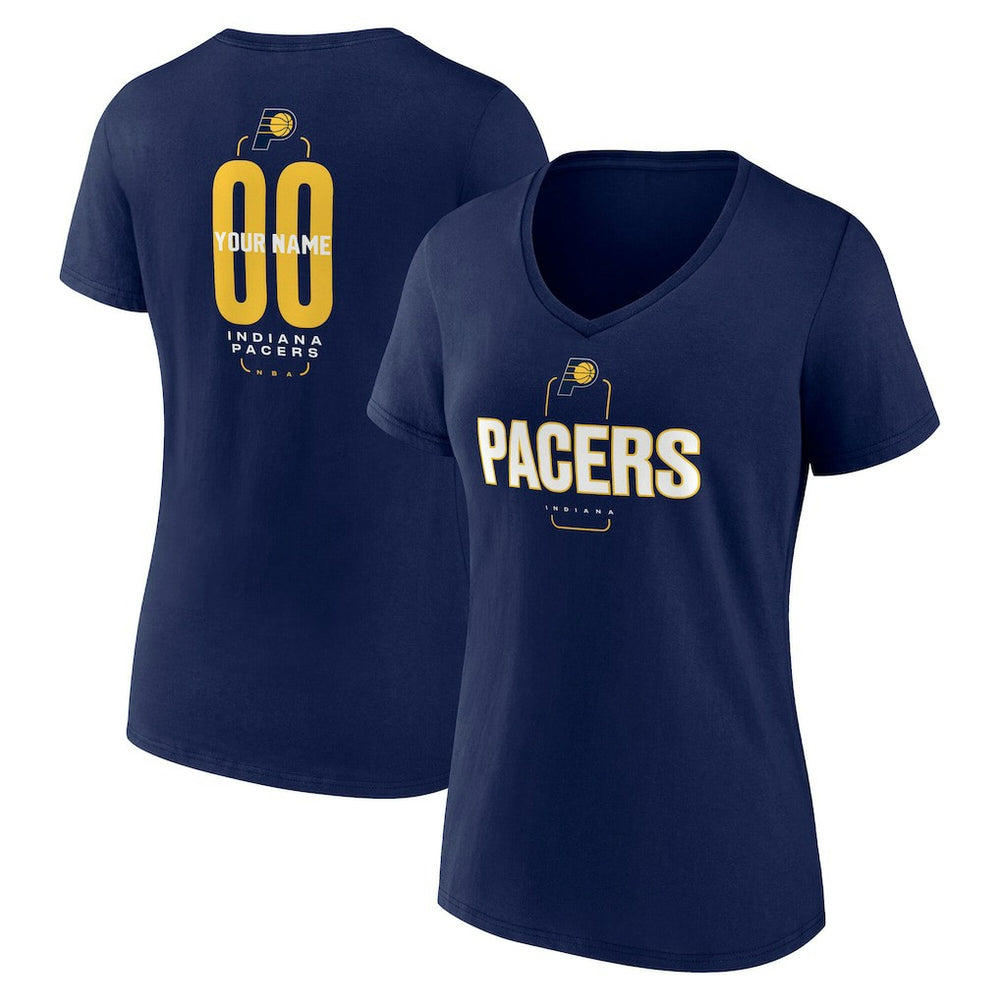 Indiana Pacers Women's Center Court Name & Number Custom V-Neck T-Shirt Navy