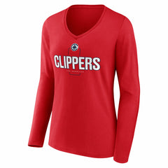 LA Clippers Women's Center Court Name & Number Custom Long Sleeve V-Neck T-Shirt Red