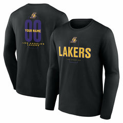Los Angeles Lakers Center Court Name & Number Custom Long Sleeve T-Shirt Black