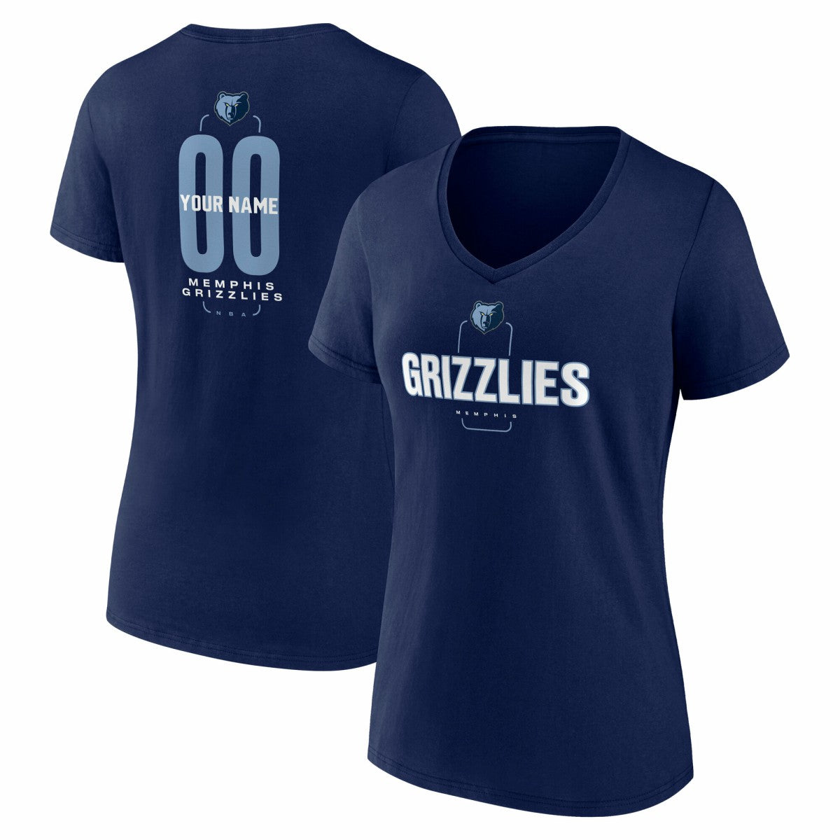 Memphis Grizzlies Women's Center Court Name & Number Custom V-Neck T-Shirt Navy