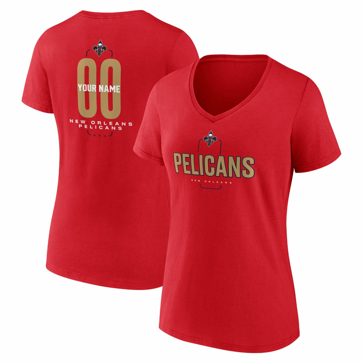New Orleans Pelicans Women's Center Court Name & Number Custom V-Neck T-Shirt Red