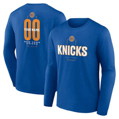 New York Knicks Center Court Name & Number Custom Long Sleeve T-Shirt Blue