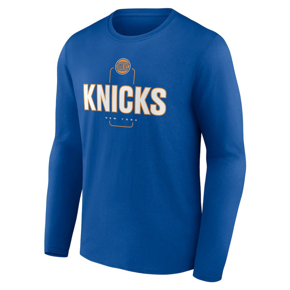 New York Knicks Center Court Name & Number Custom Long Sleeve T-Shirt Blue