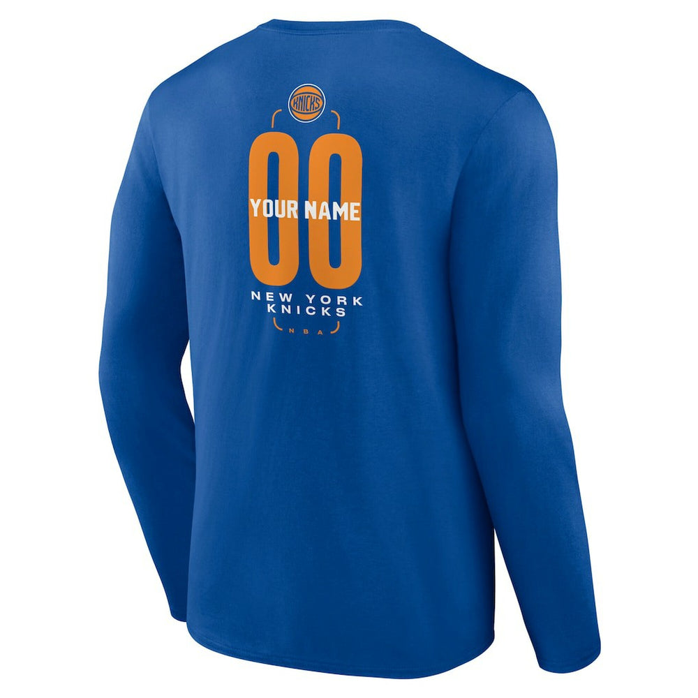 New York Knicks Center Court Name & Number Custom Long Sleeve T-Shirt Blue