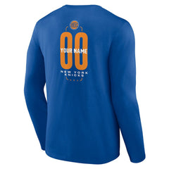 New York Knicks Center Court Name & Number Custom Long Sleeve T-Shirt Blue
