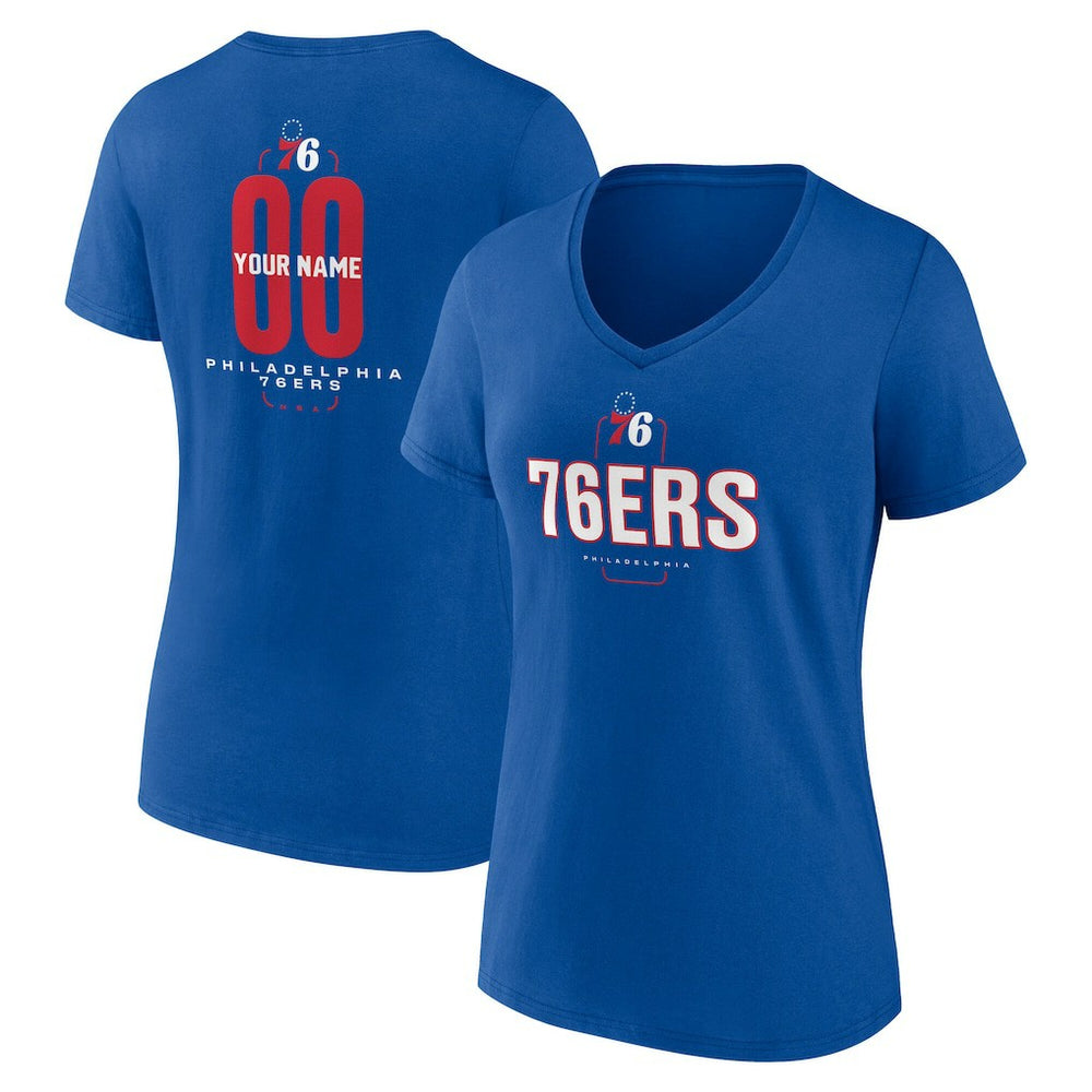 Philadelphia 76ers Women's Center Court Name & Number Custom V-Neck T-Shirt Royal