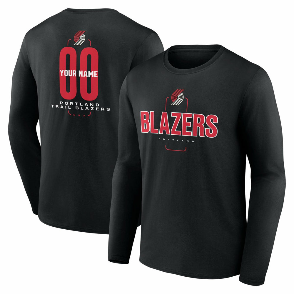 Portland Trail Blazers Center Court Name & Number Custom Long Sleeve T-Shirt Black