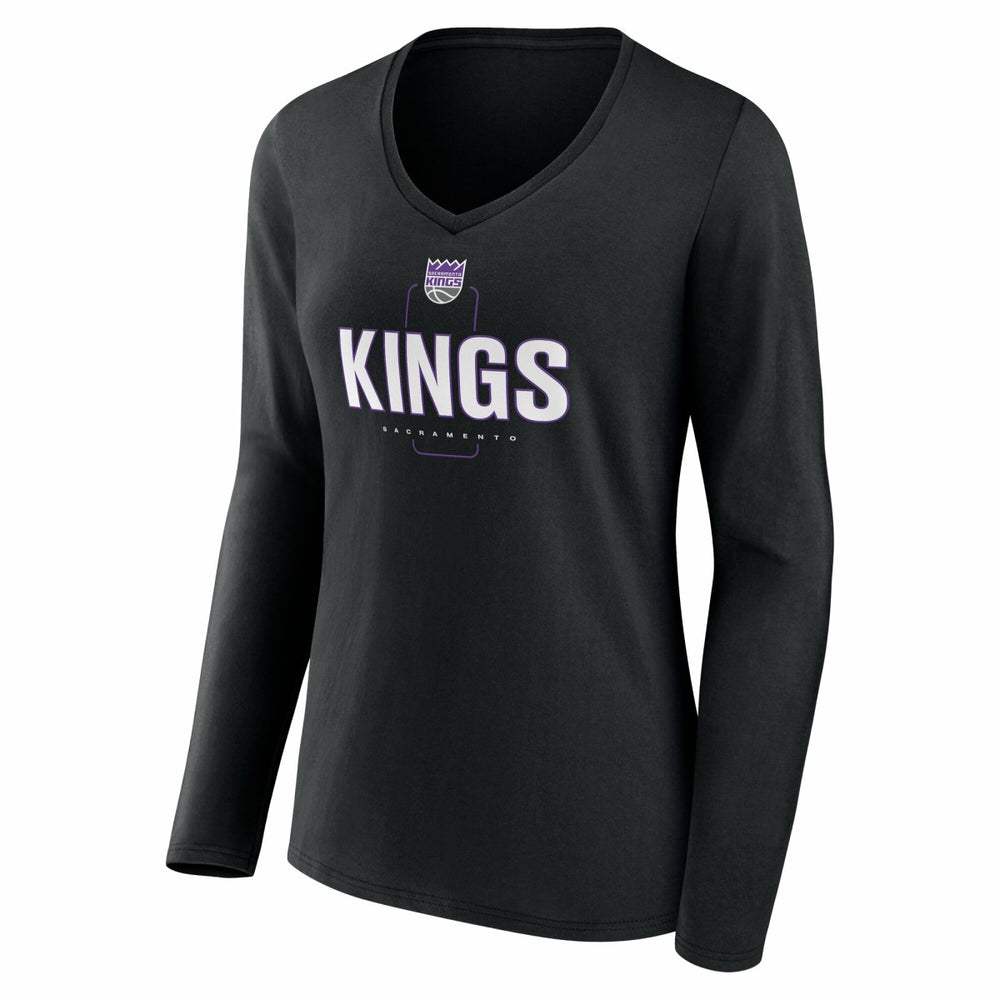 Sacramento Kings Women's Center Court Name & Number Custom Long Sleeve V-Neck T-Shirt Black