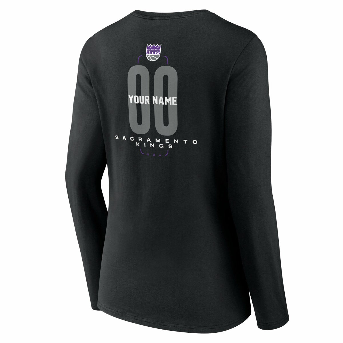 Sacramento Kings Women's Center Court Name & Number Custom Long Sleeve V-Neck T-Shirt Black