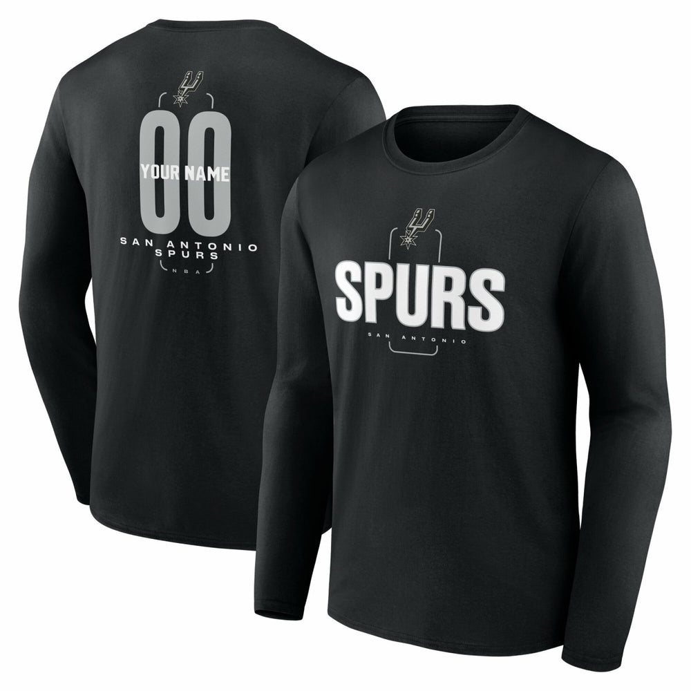 San Antonio Spurs Center Court Name & Number Custom Long Sleeve T-Shirt Black