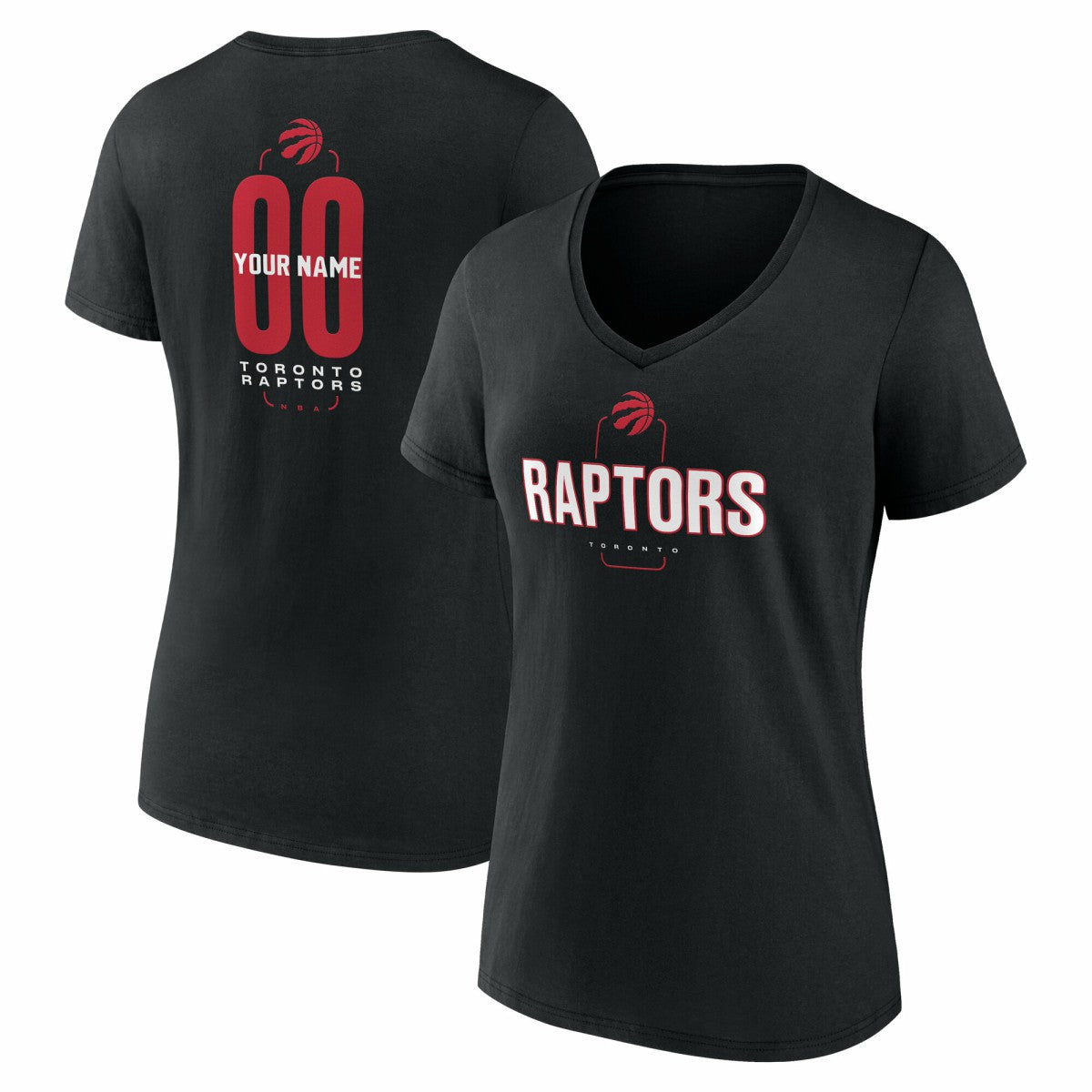 Toronto Raptors Women's Center Court Name & Number Custom V-Neck T-Shirt Black