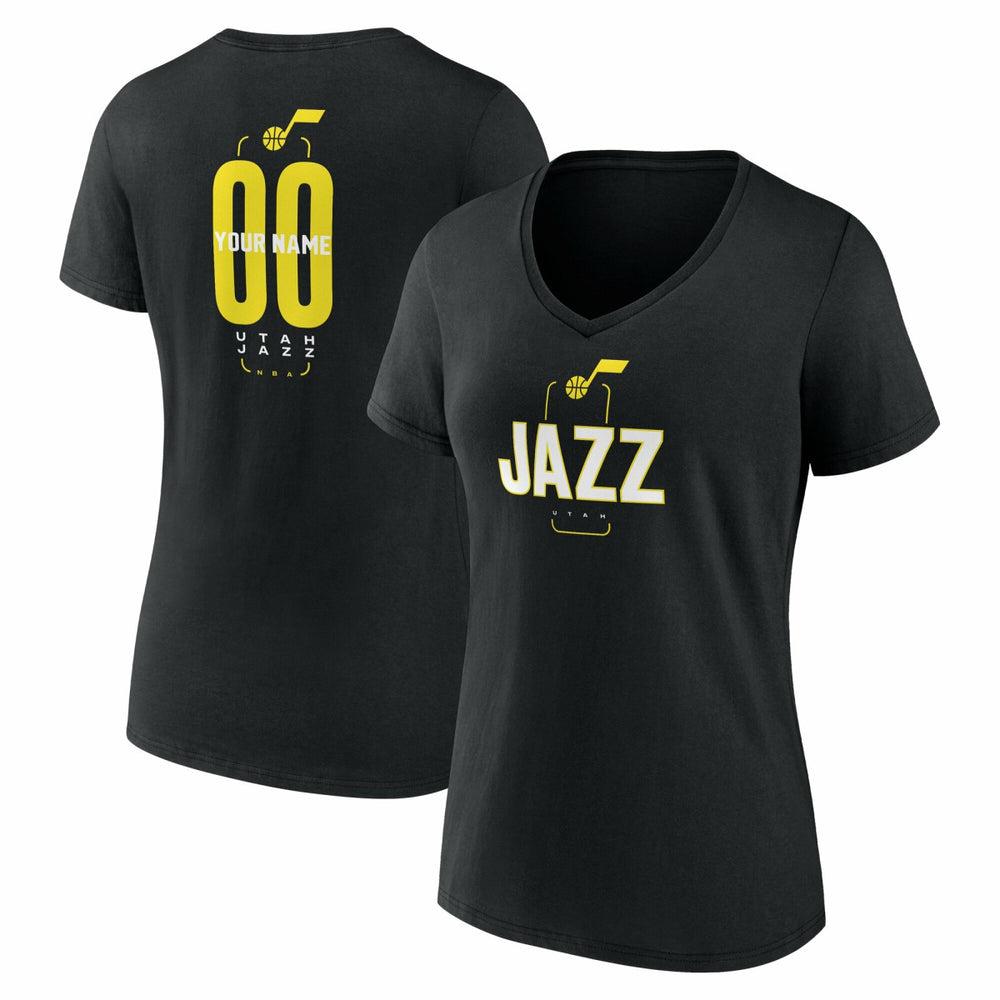 Utah Jazz Women's Center Court Name & Number Custom V-Neck T-Shirt Black