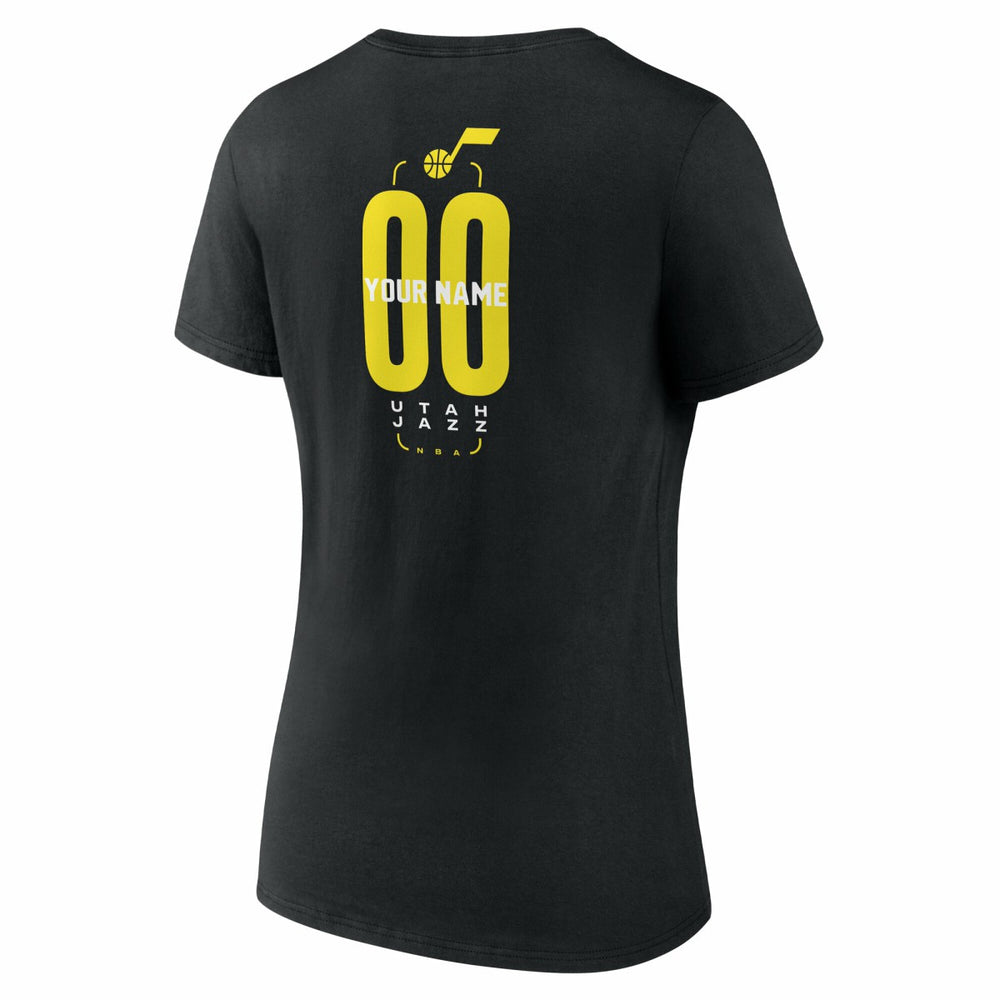 Utah Jazz Women's Center Court Name & Number Custom V-Neck T-Shirt Black
